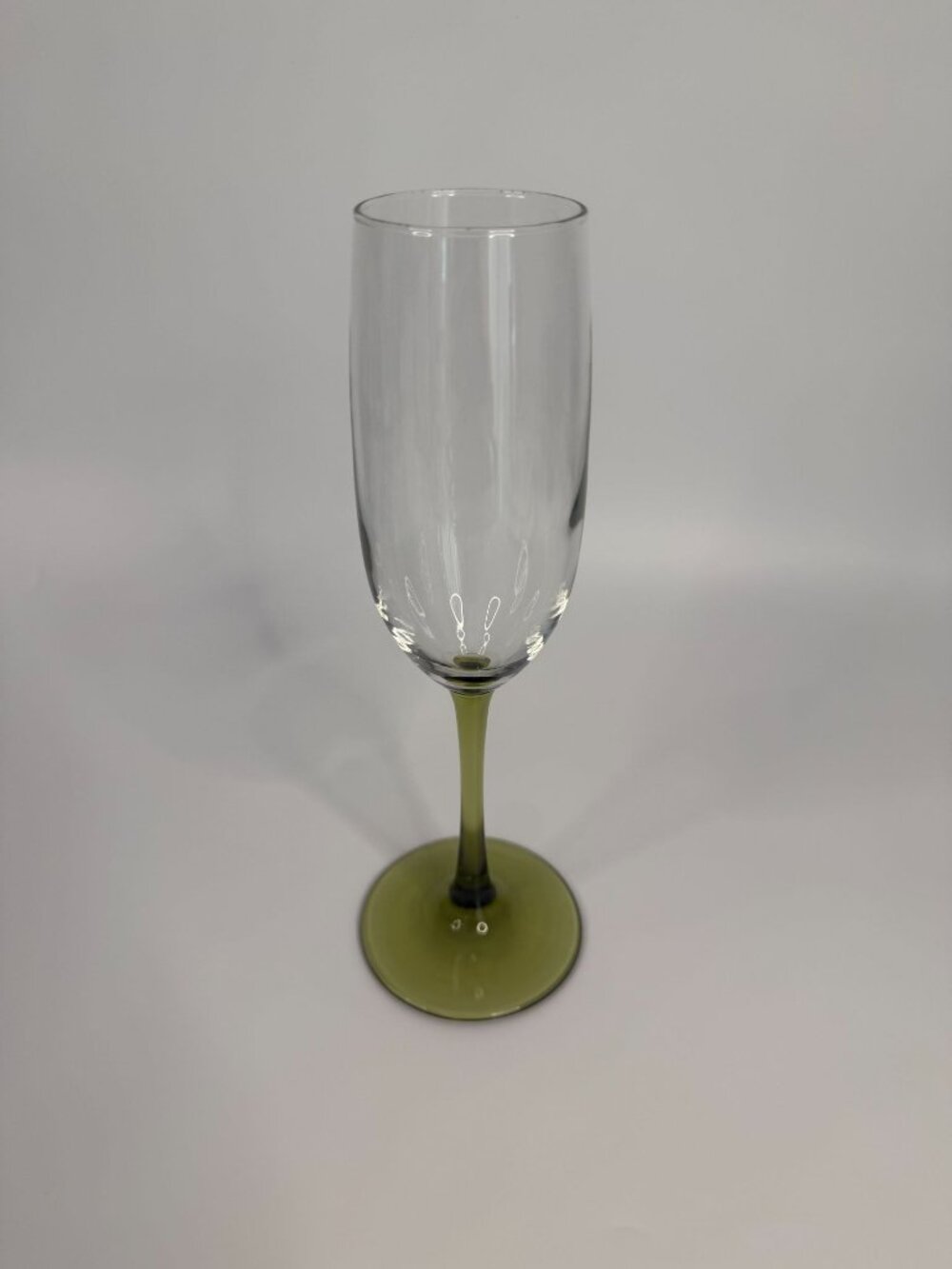 9.25" Vintage Libbey Olive Green Stem Champagne Flute Glass